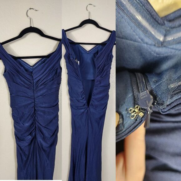 La Femme Navy Trumpet Off Shoulder Sexy Classic Beauty Size 0 28450 - Picture 11 of 16